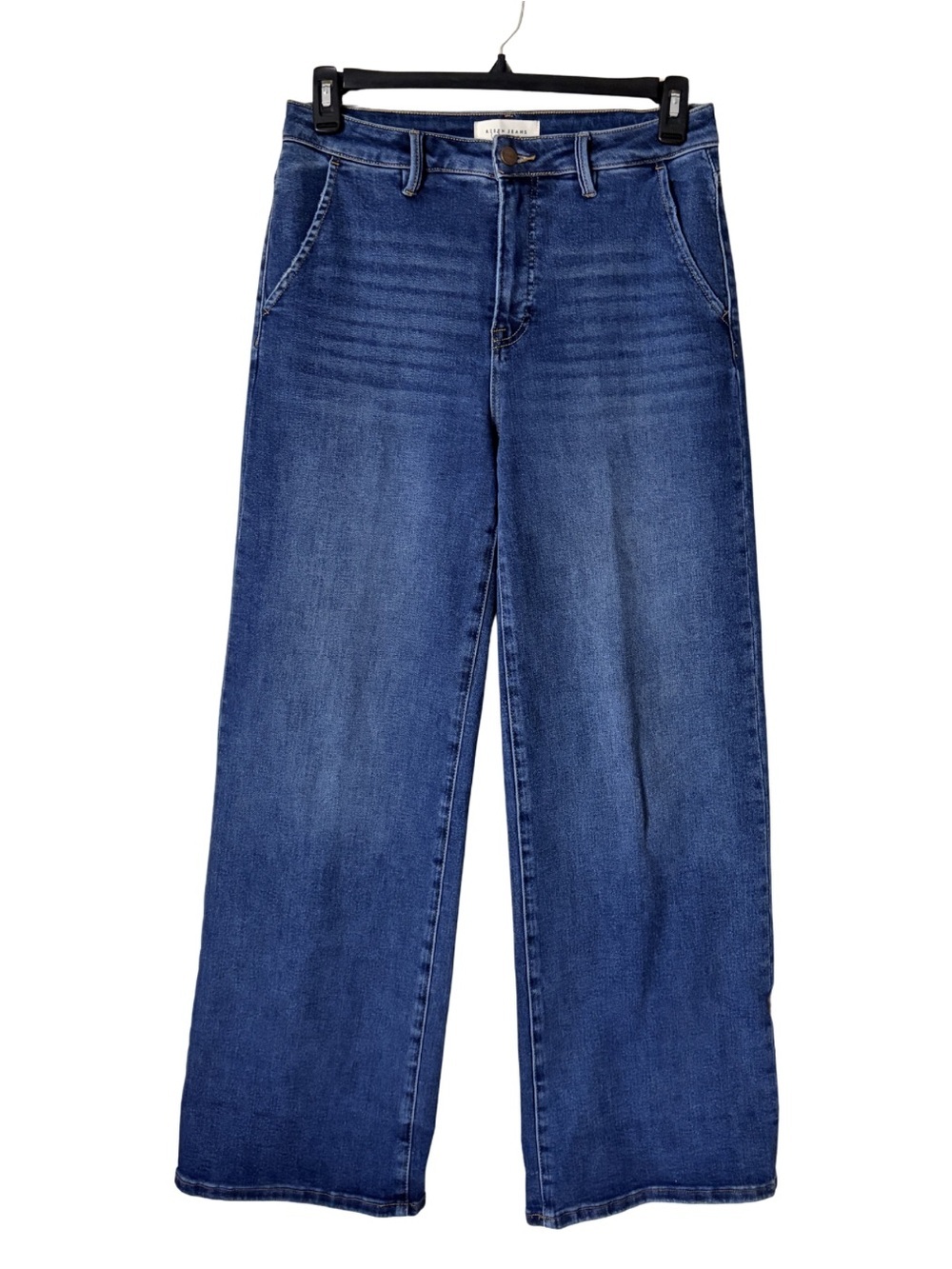 Risen High Rise Wide Leg Denim Medium Dark Jeans, 30